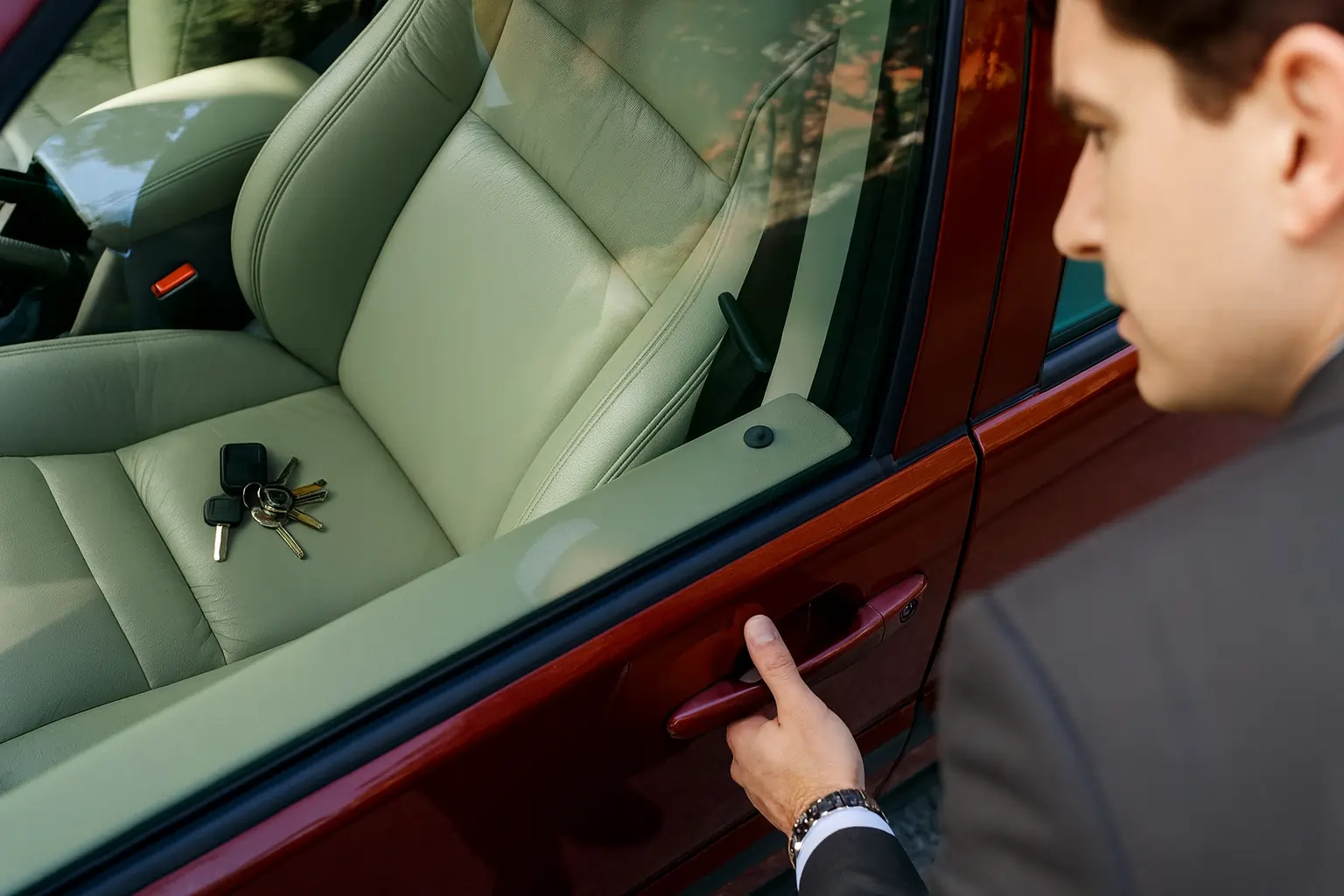 Locked Keys in Car? 24/7 Auto Lockout Service – Locksmith Of Kirkland Locksmith Of Kirkland technician assisting with a car lockout in Kirkland WA